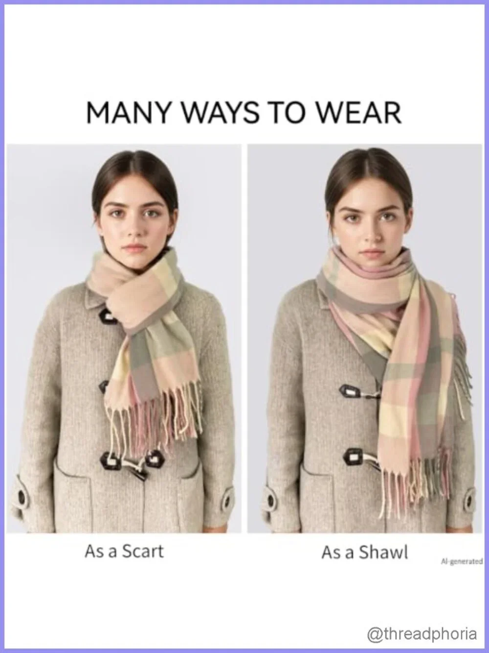 Winter Scarf Women Cashmere Feel Plaid Blanket Scarf Shawl Wrap Tassel